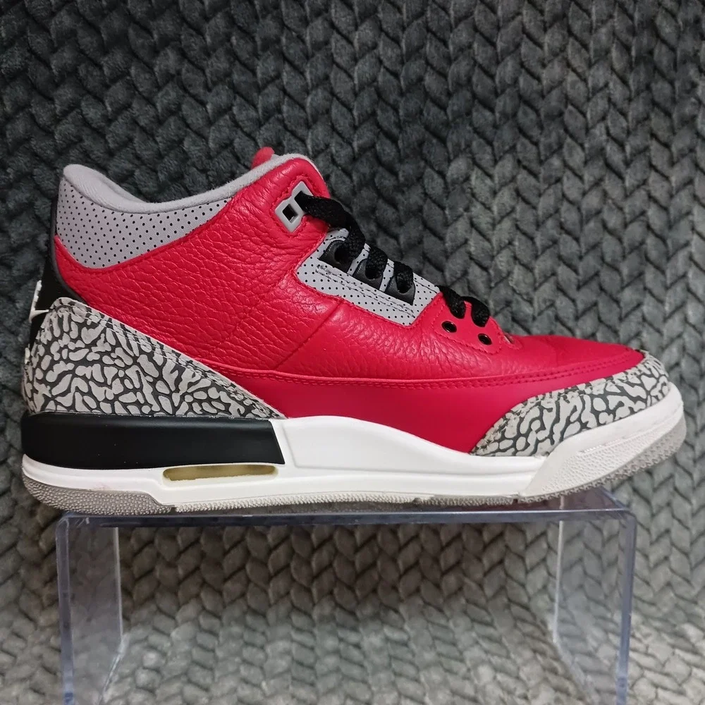 Jordan 3 Retro SE Mid Unite GS Fire Red Cement Grey Leather Sneakers Shoes Sz 7Y